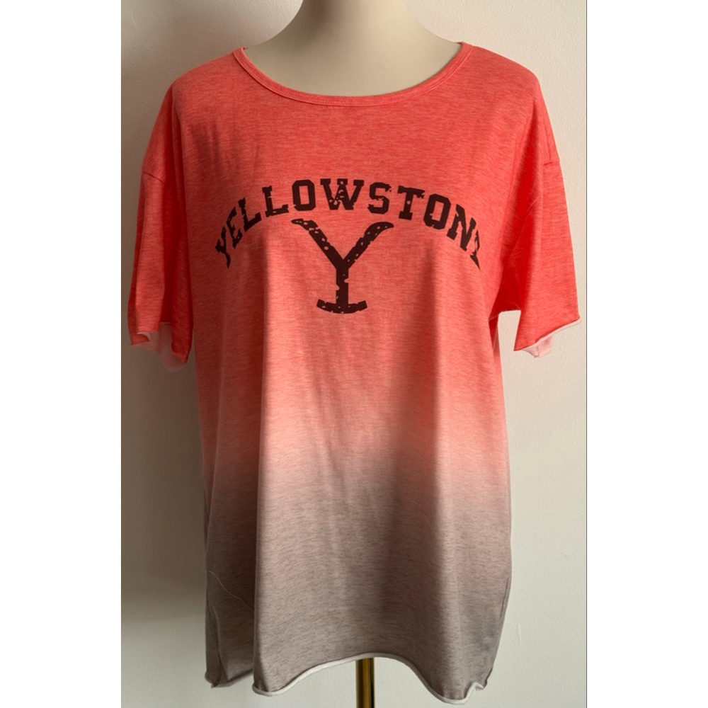 Women's Unbranded Yellowstone Ombre Short Sleeve Tee XL Coral Gray